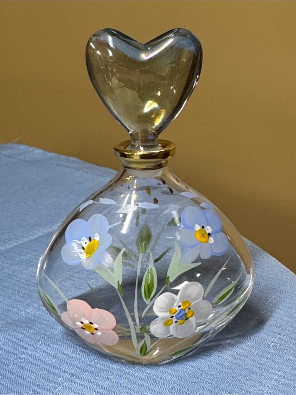 Royal Limited Crystal Perfume Bottle Hand Painted Flowers w/ Stopper Italy
